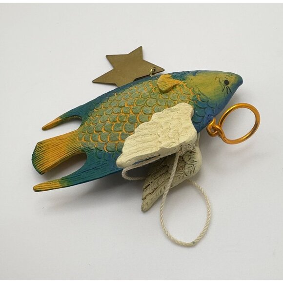 Vintage Angel Fish Christmas Tree Ornament Wings & Hanging Star Nautical Beach - Picture 4 of 7